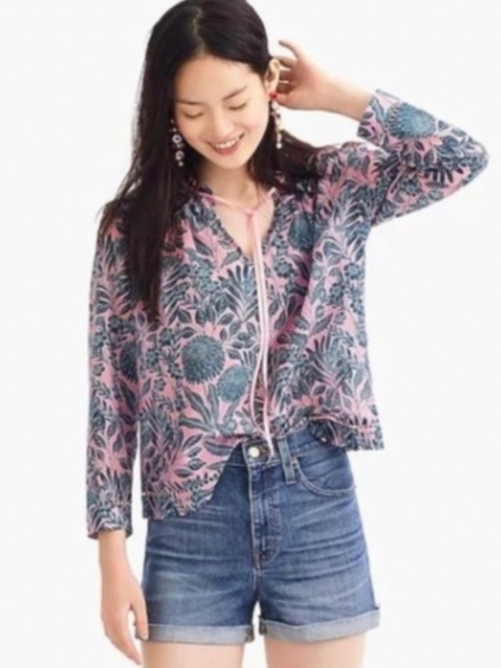 Abigail Borg for J. Crew Size Small Silk Anemone Floral Blouse